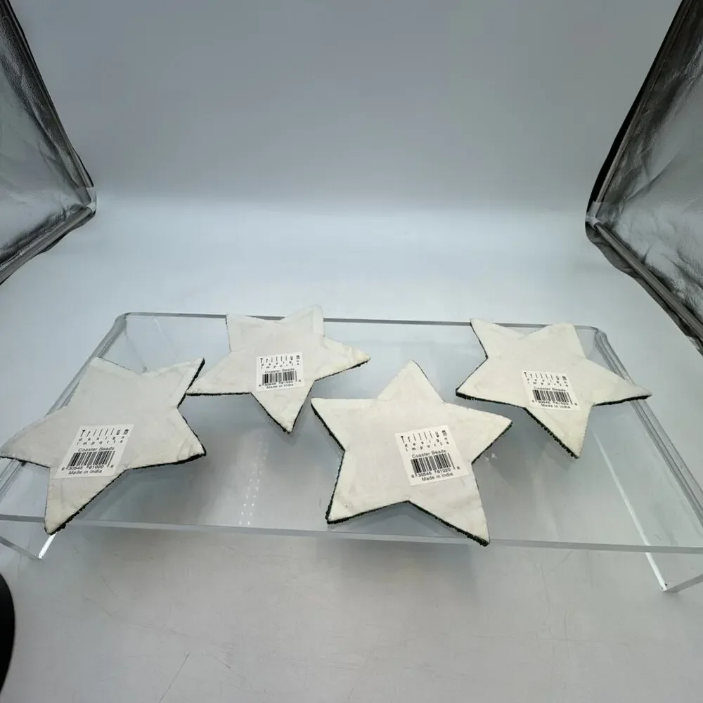 4 Trillium Design Imports Coasters Green Christmas Star Beaded NWT